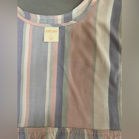 Jasmine & Ginger stripe pastel ruffle tank top sleeveless size L - Picture 9 of 10